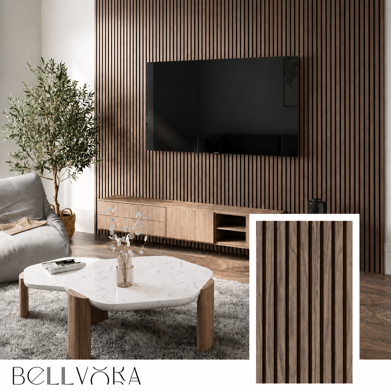 Bellvora Premium Selbstklebende Lamellenwand (2,75x1,10m)